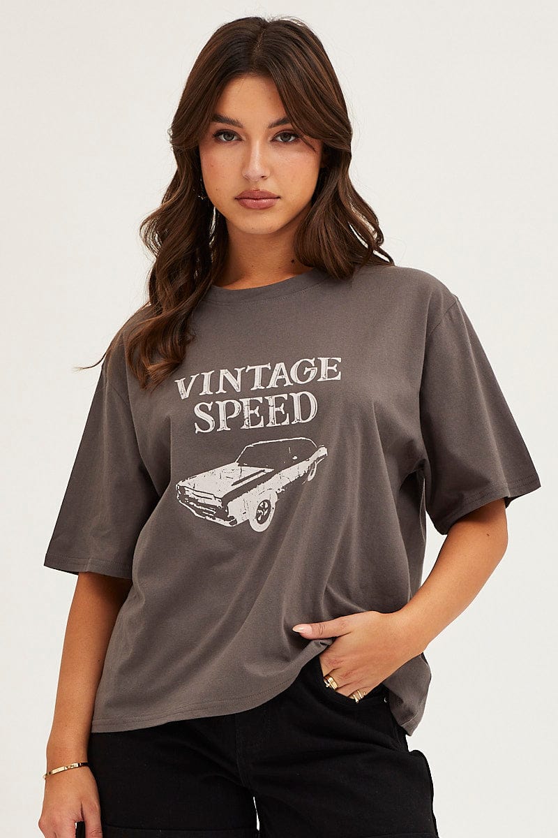 Grey Crew Neck Graphic T-Shirt - Image 3