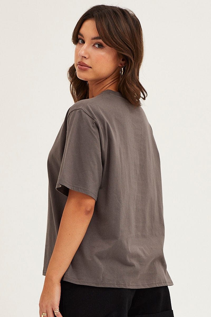 Grey Crew Neck Graphic T-Shirt - Image 5