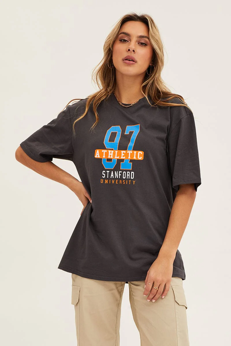 Grey Crew Neck Oversized Tee