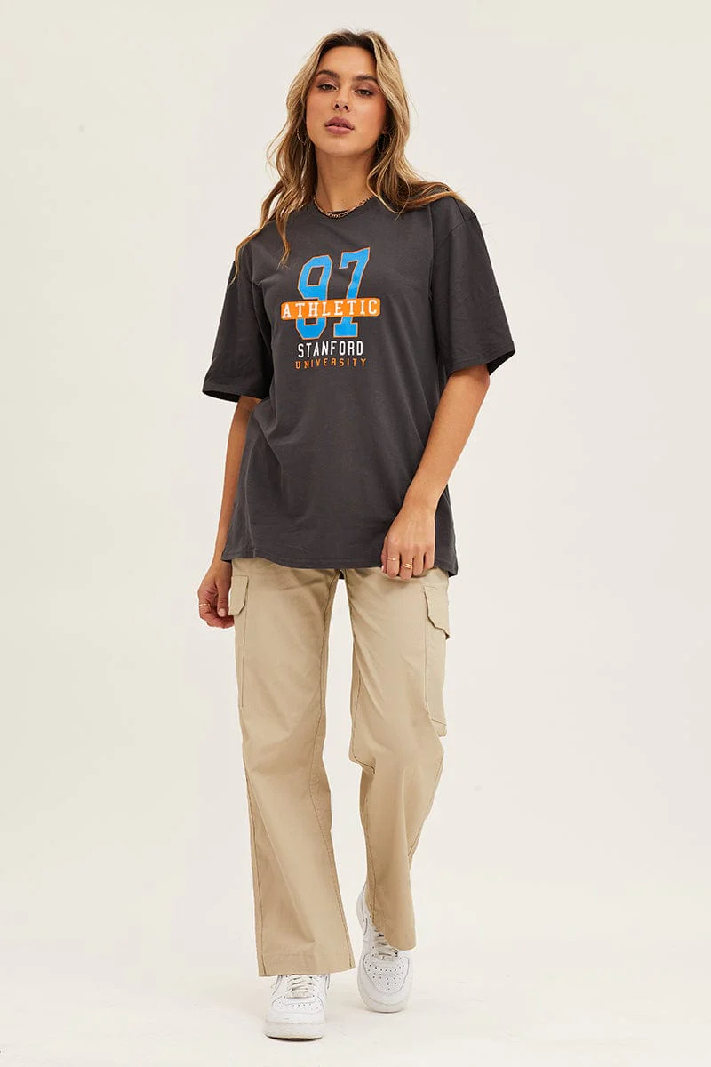 Grey Crew Neck Oversized Tee - Image 2