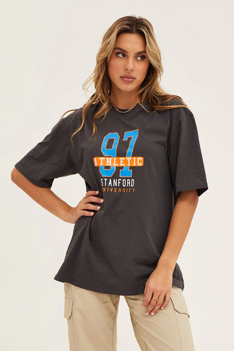 Grey Crew Neck Oversized Tee - Image 3