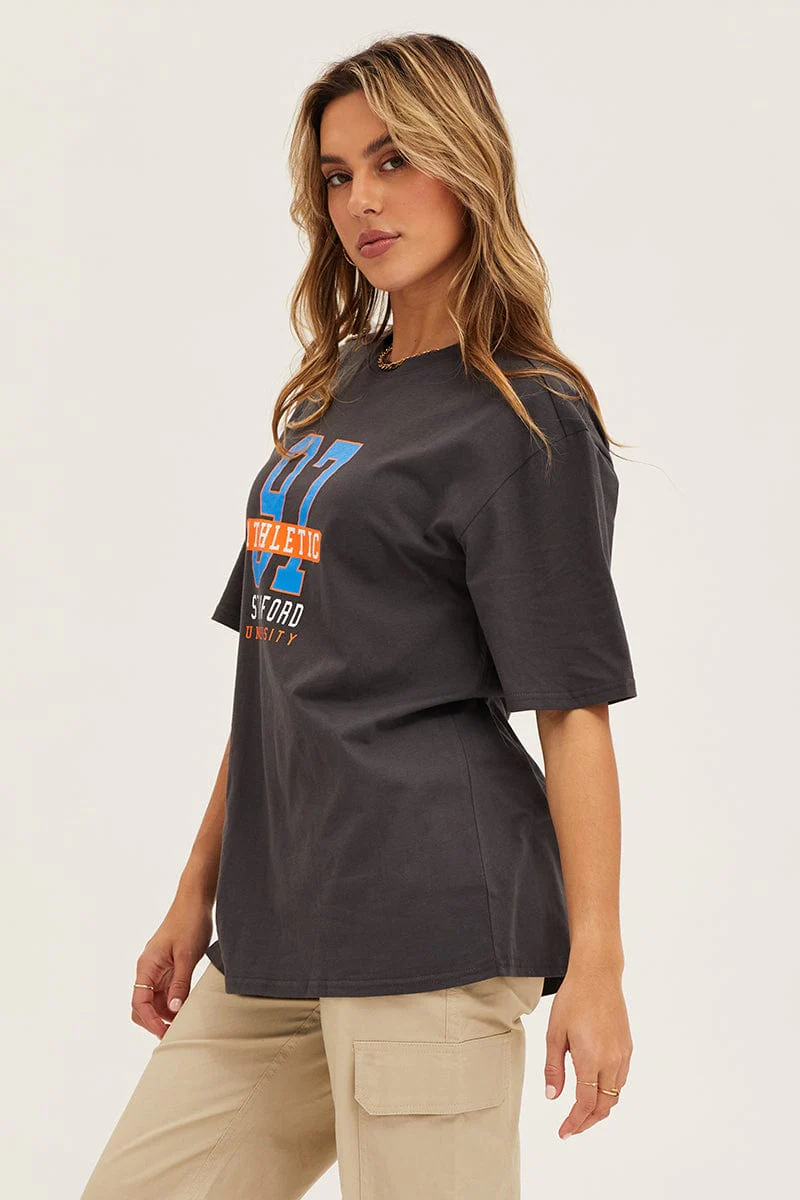 Grey Crew Neck Oversized Tee - Image 4
