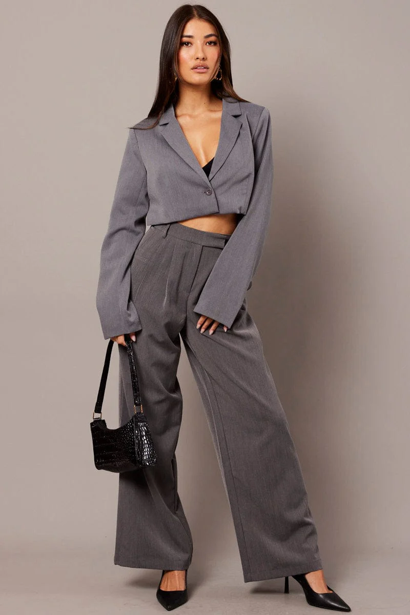 Grey Crop Blazer Jacket - Image 2