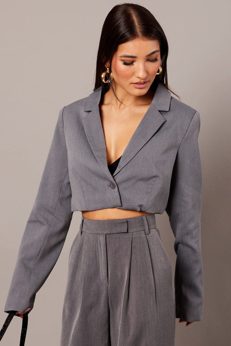 Grey Crop Blazer Jacket - Image 4