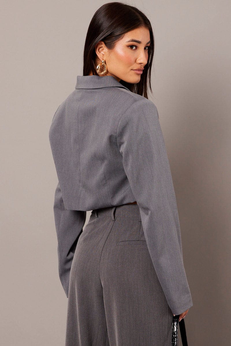 Grey Crop Blazer Jacket - Image 5