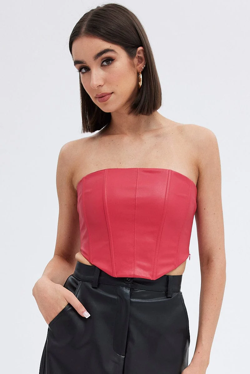 Red Faux Leather Corset - Image 3