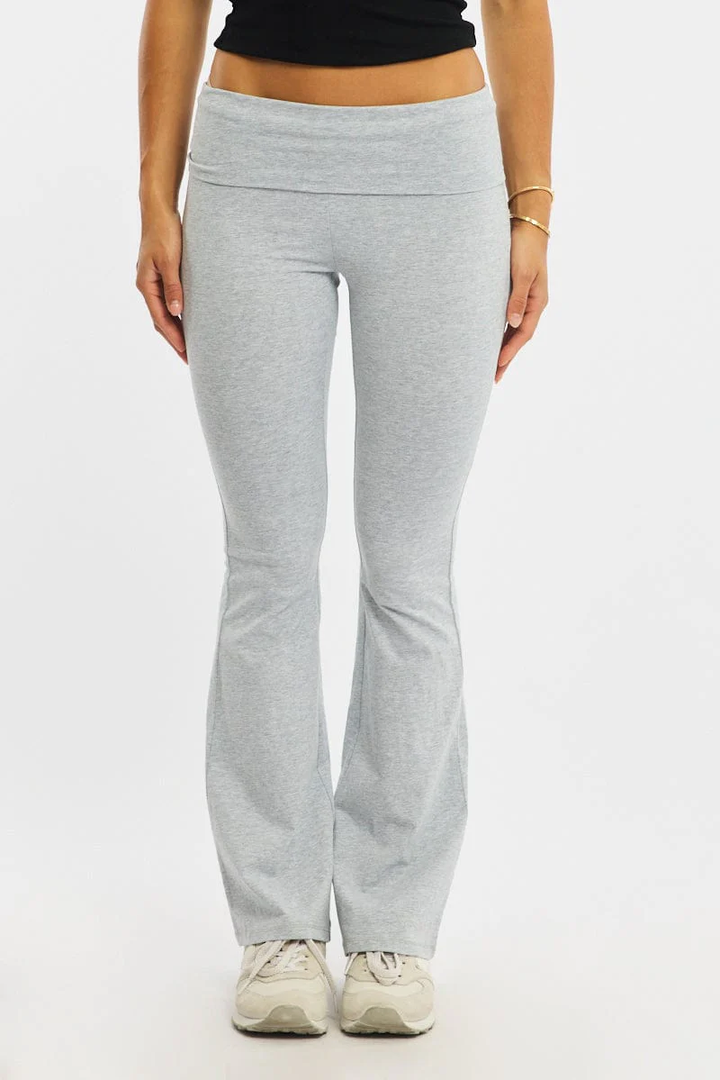 Grey Flare Leg Pants Folded Waist - Image 2