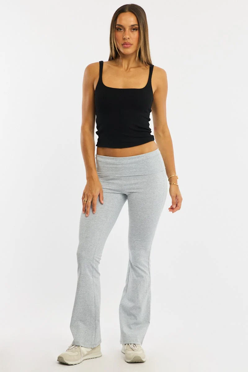 Grey Flare Leg Pants Folded Waist - Image 3