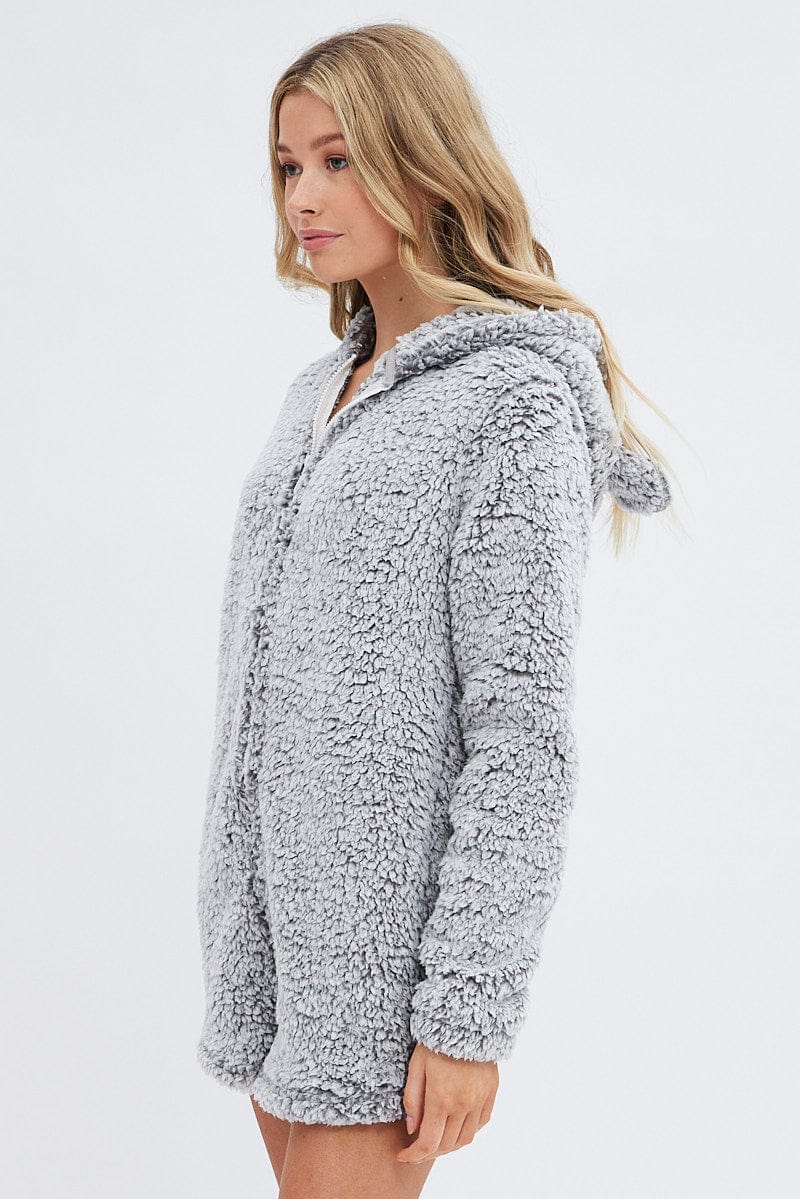 Grey Fluffy PJ Cosy Pyjama Onesie - Image 4