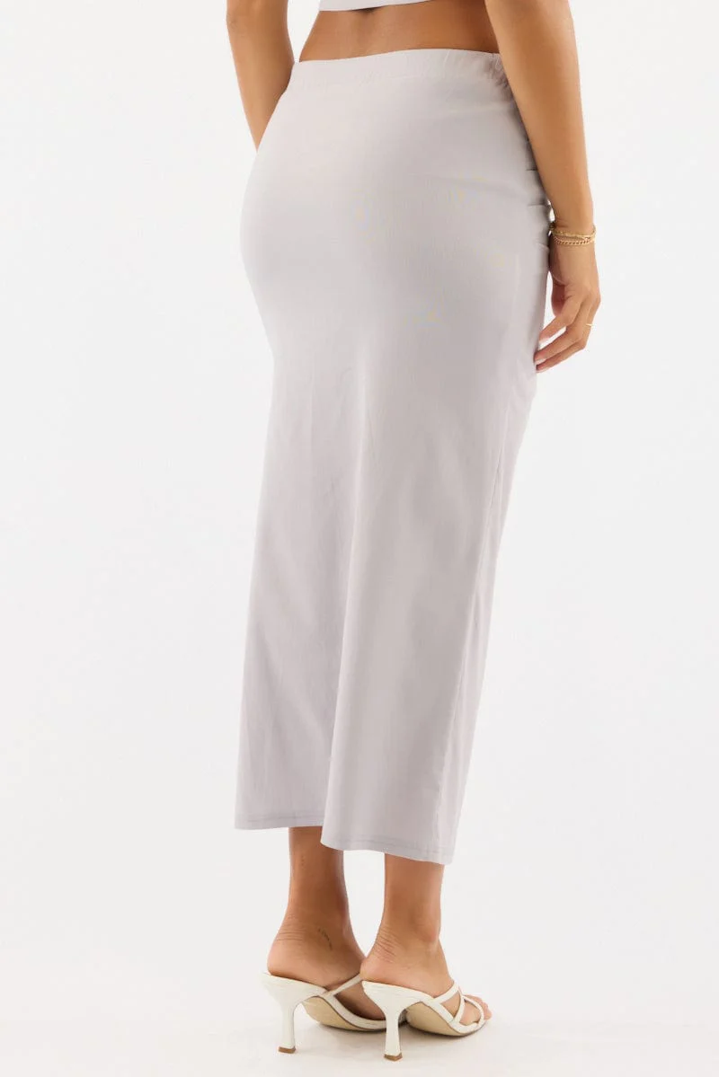 Grey Gathered Midi Skirt High Rise Bengaline Split - Image 5