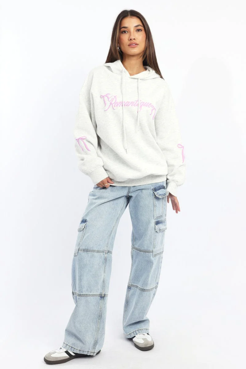 Grey Graphic Hoodie Sweater Long Sleeve - Image 2