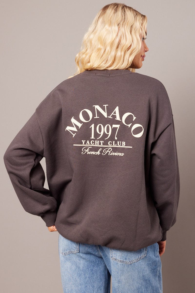 Grey Graphic Sweater Long Sleeve - Image 5