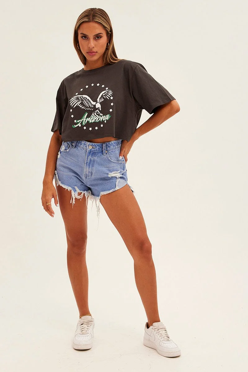 Grey Graphic T-Shirt Eagle Short Sleeve Crew - Image 2