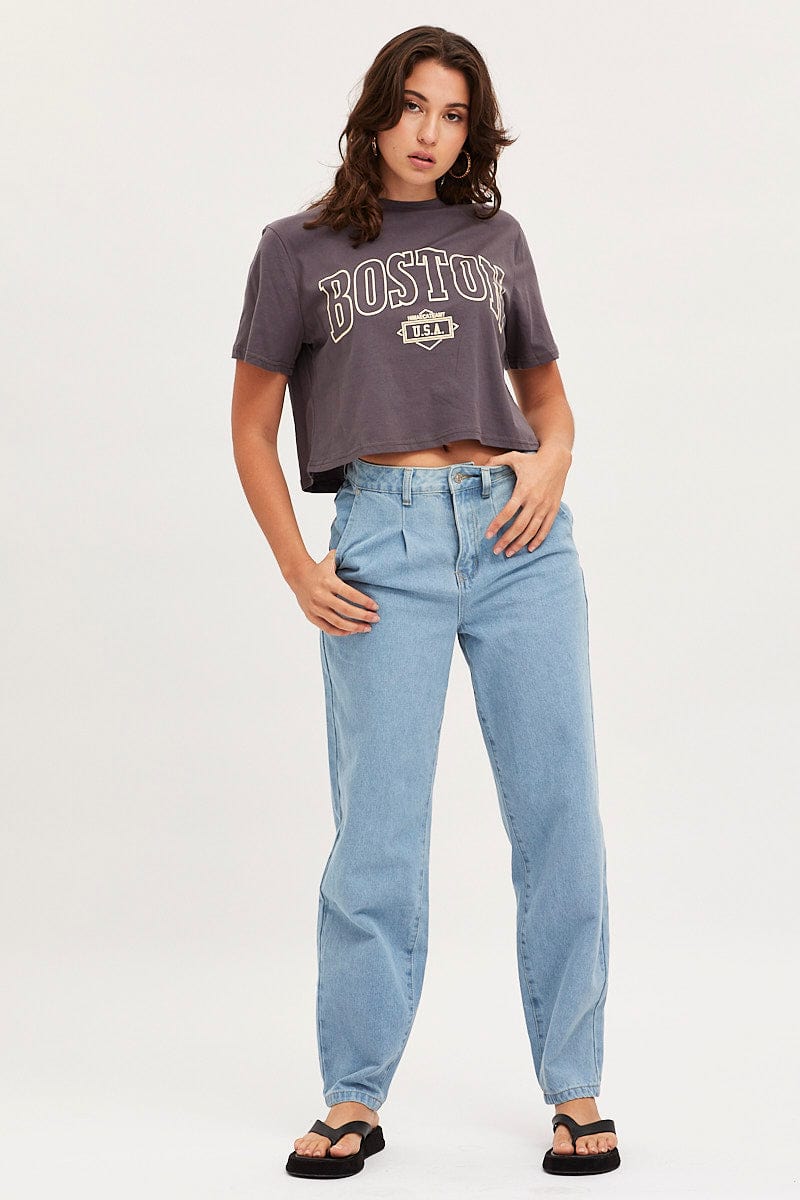 Grey Graphic T Shirt Short Sleeve Crop - Image 2