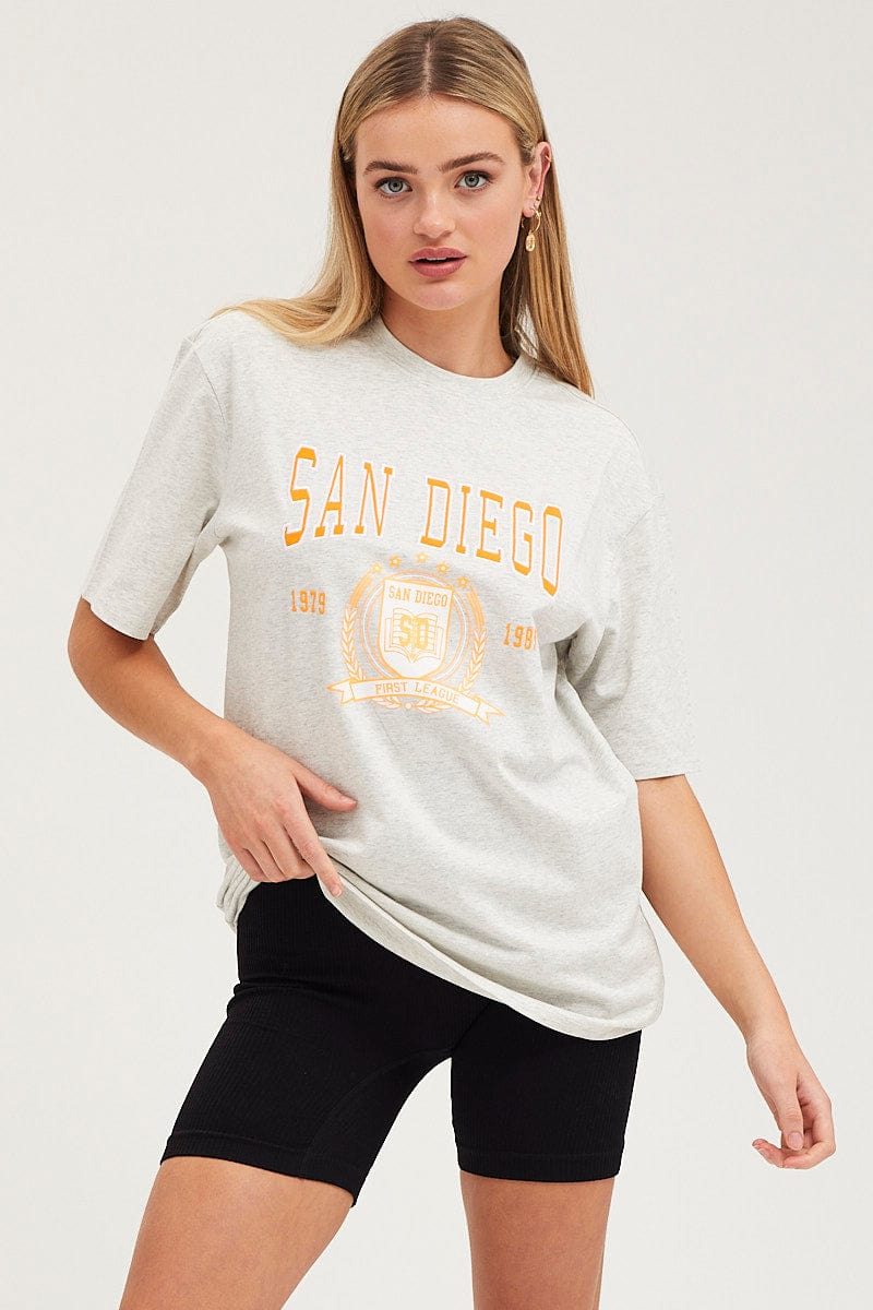 Grey Graphic T-Shirt Short Sleeve Embroided - Image 2