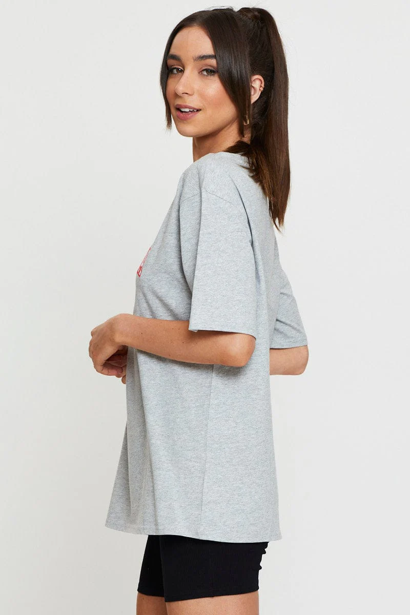 Grey Graphic T-Shirt Short Sleeve Embroided - Image 4