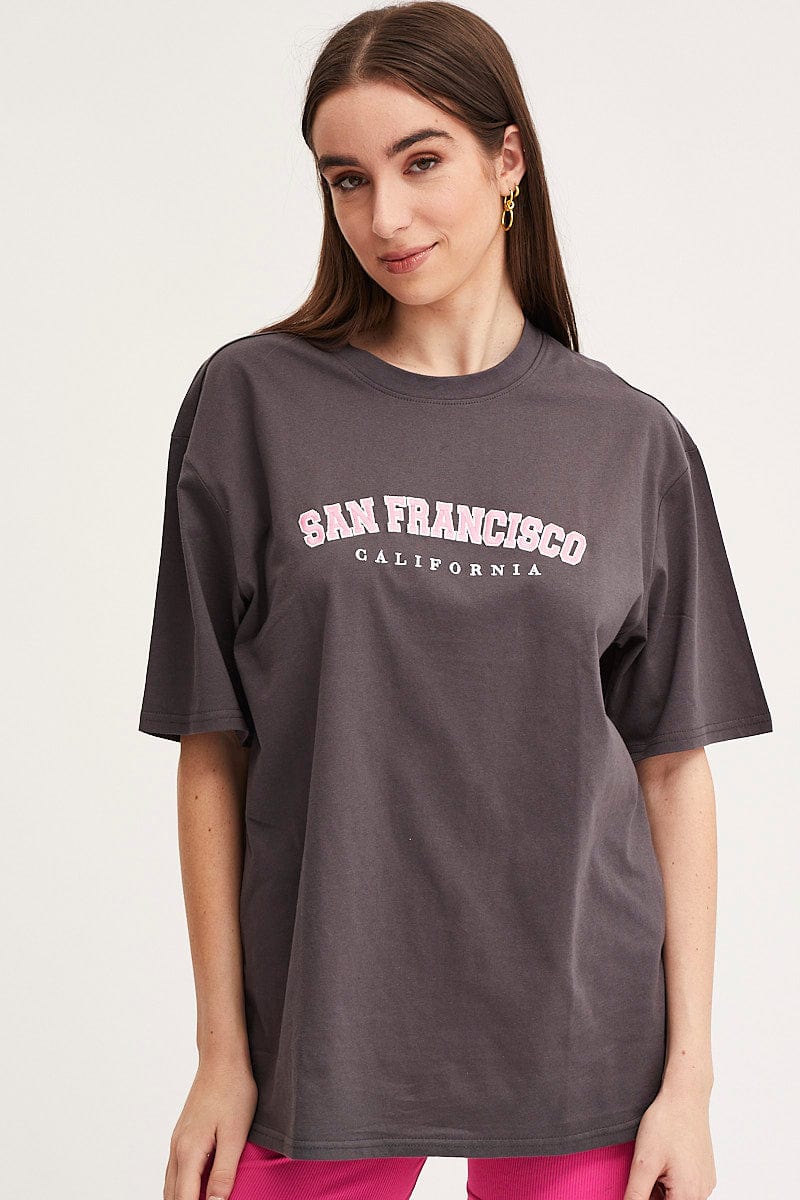 Grey Graphic T-Shirt Short Sleeve Embroided - Image 3