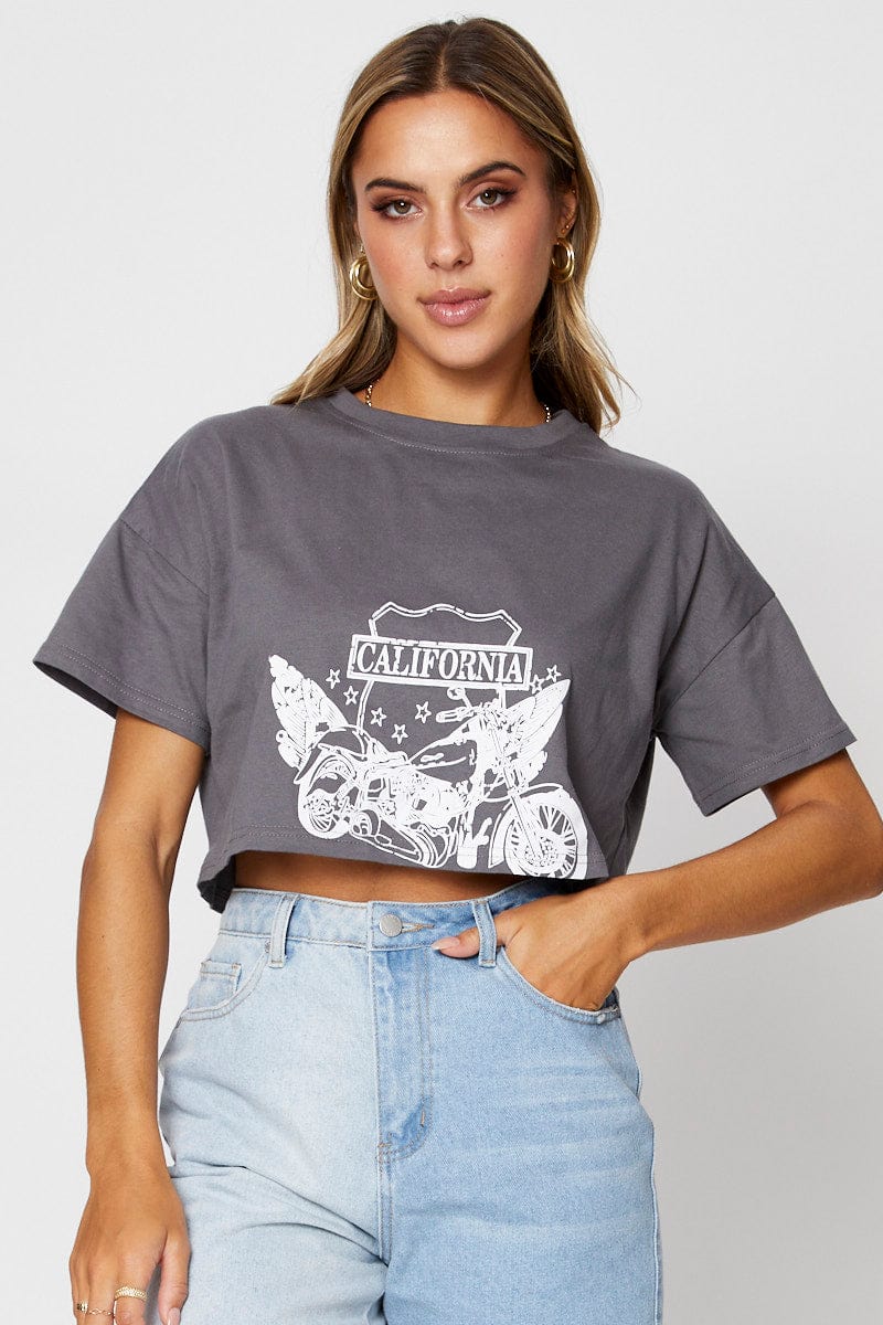 Grey Graphic T-Shirt Short Sleeve