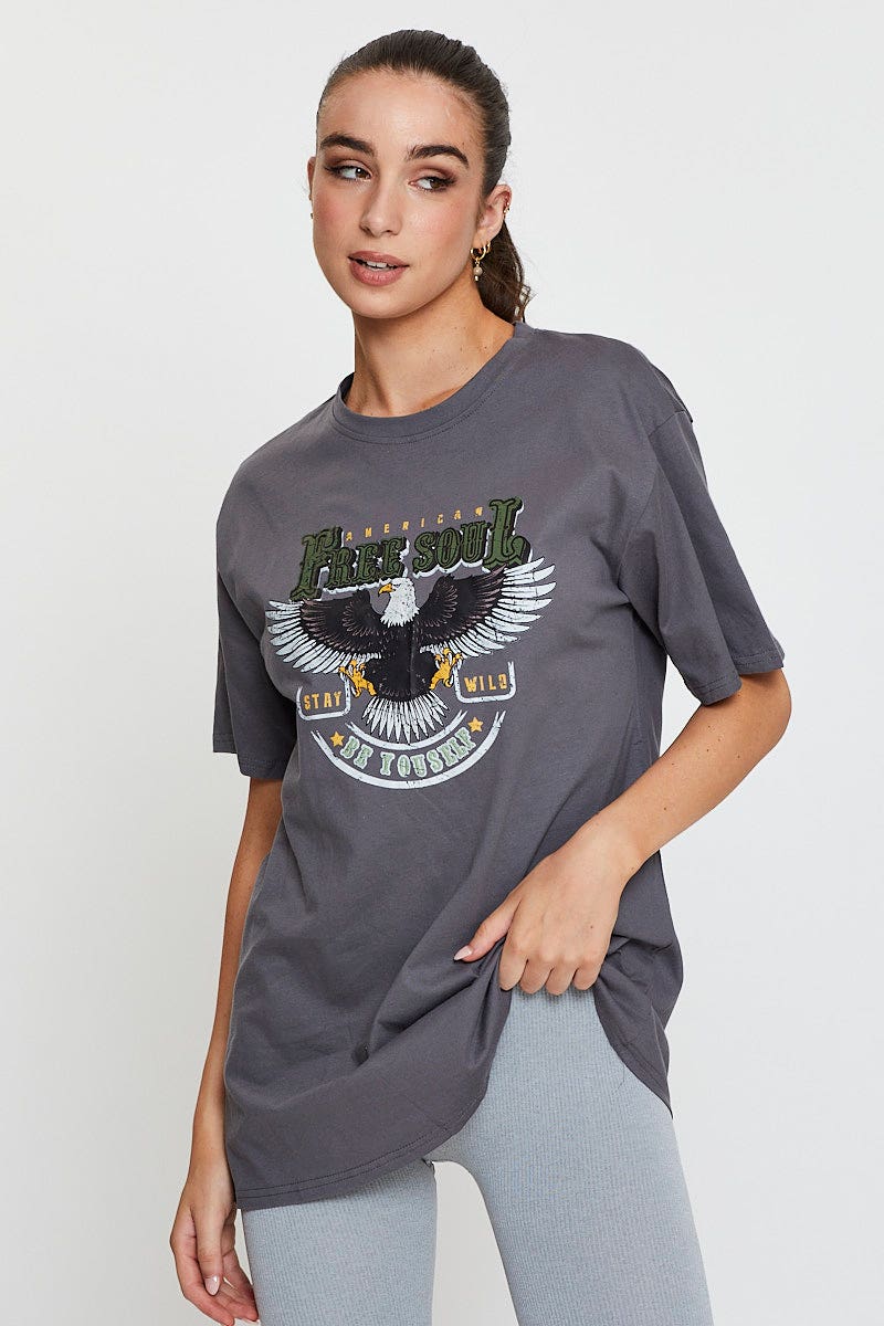 Grey Graphic T-Shirt Short Sleeve
