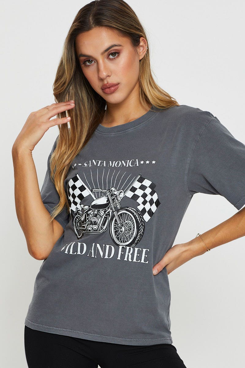 Grey Graphic T Shirt Short Sleeve - Image 3