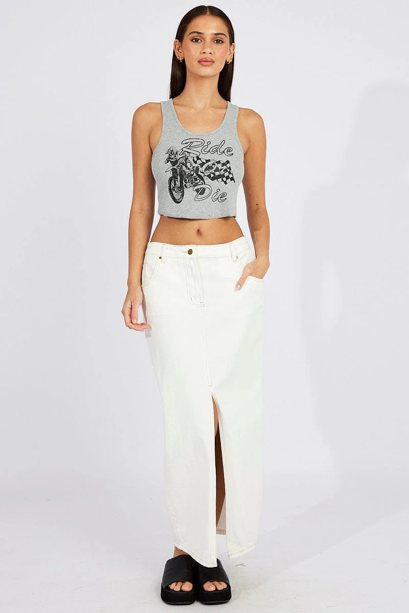 Grey Graphic Tank Sleeveless Rib - Image 2
