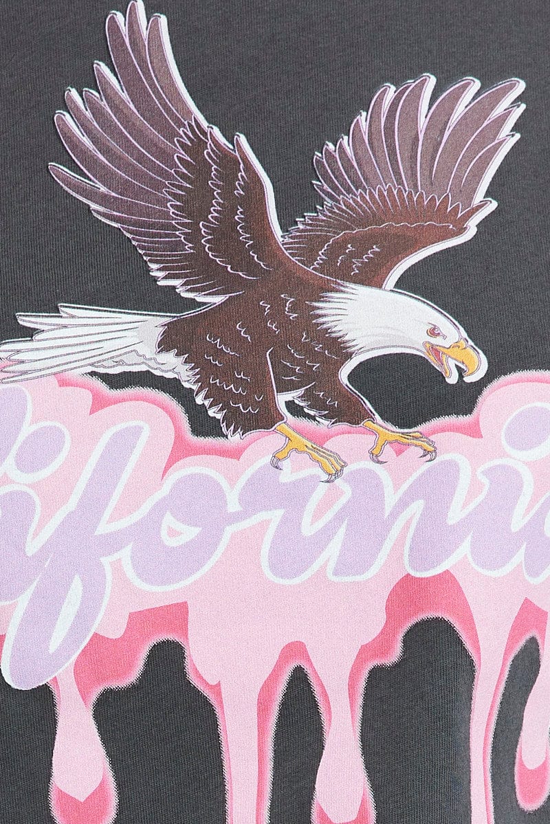 Grey Graphic Tee Crop Eagle California Slogan T-shirt - Image 6