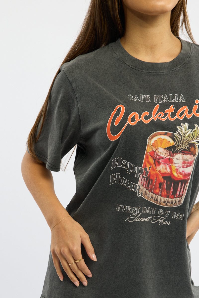 Grey Graphic Tee Short Sleeve Garment Washed - Image 5
