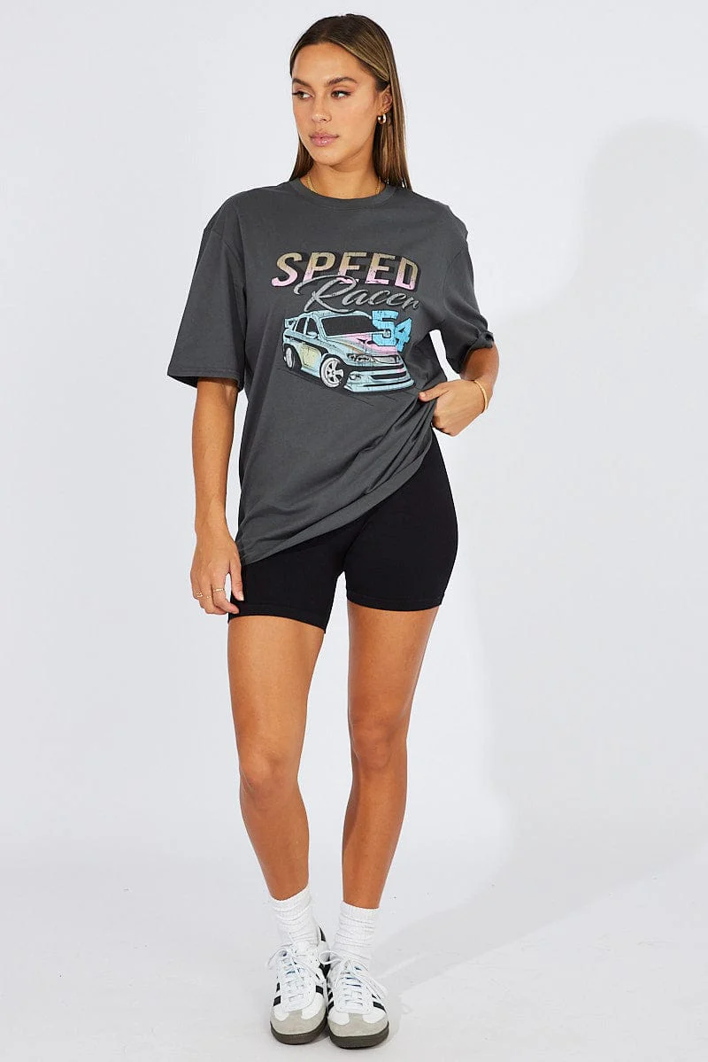 Grey Graphic Tee Short Sleeve - Image 2