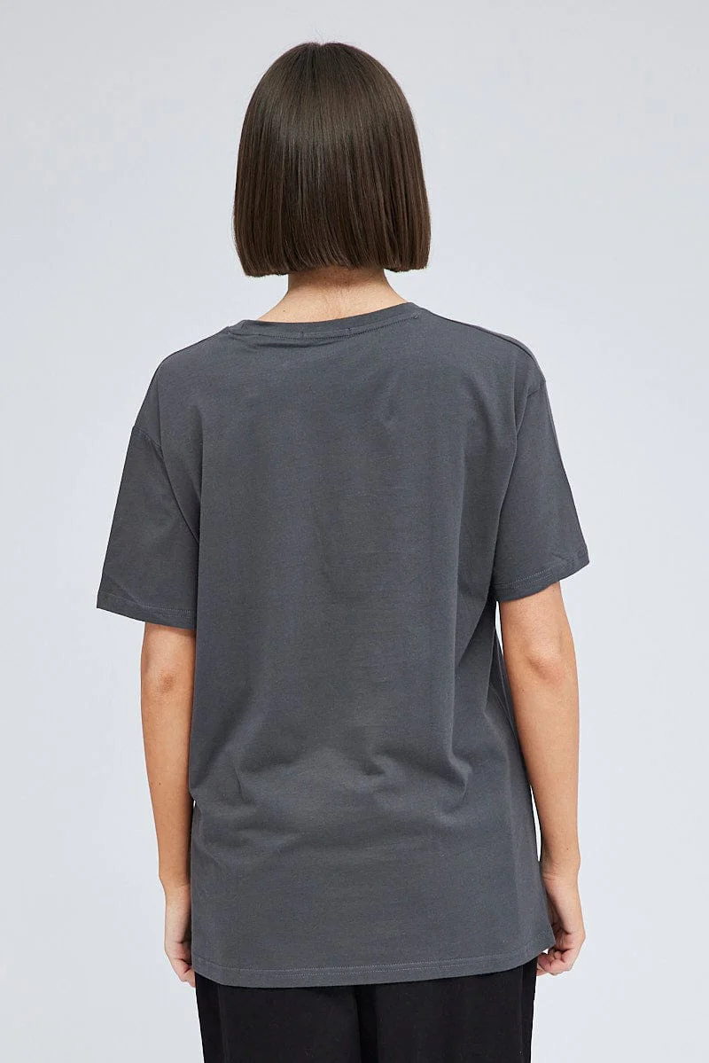 Grey Graphic Tee Short Sleeve Round Neck - Image 5