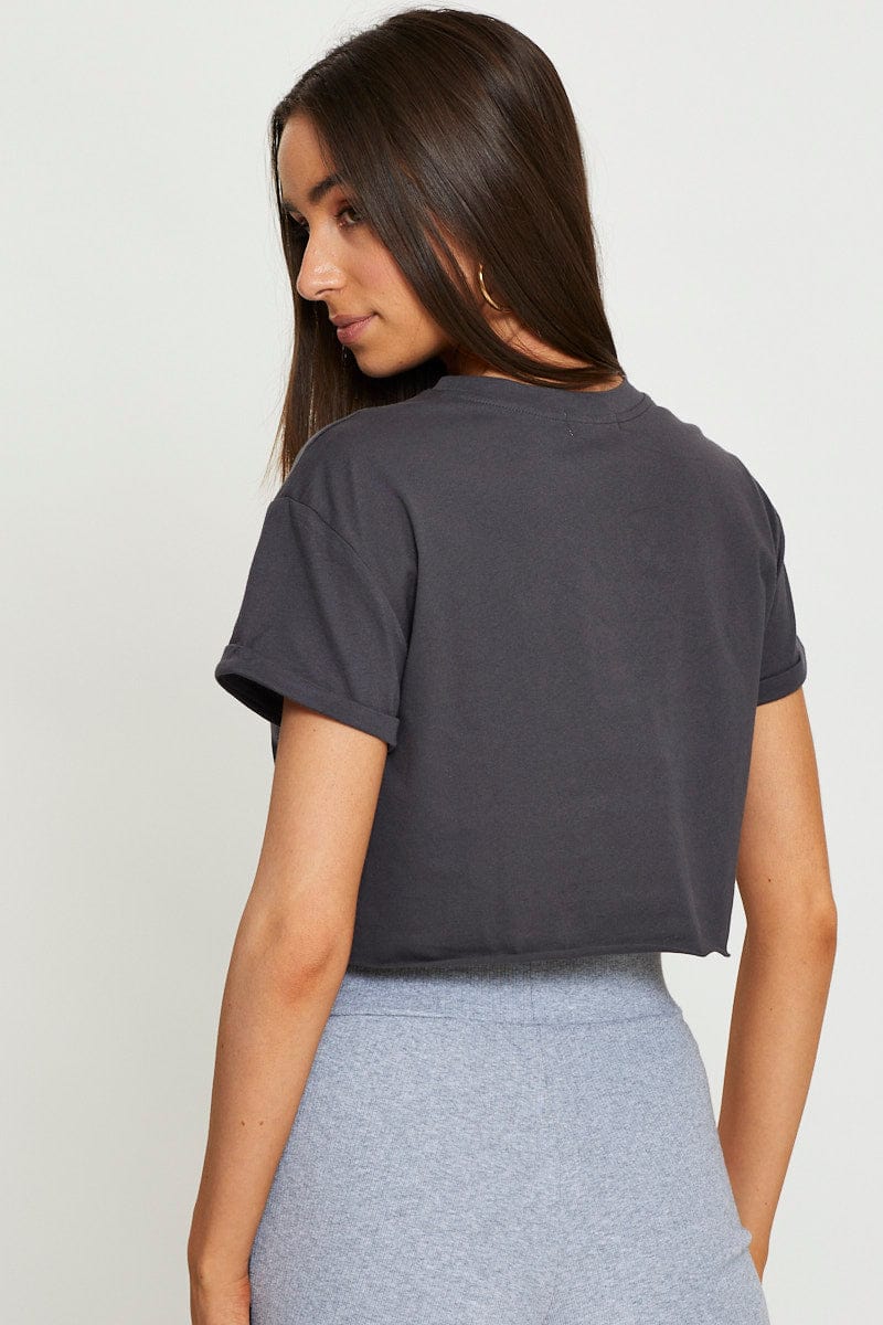 Grey Jersey T-Shirt Short Sleeve Crop - Image 5