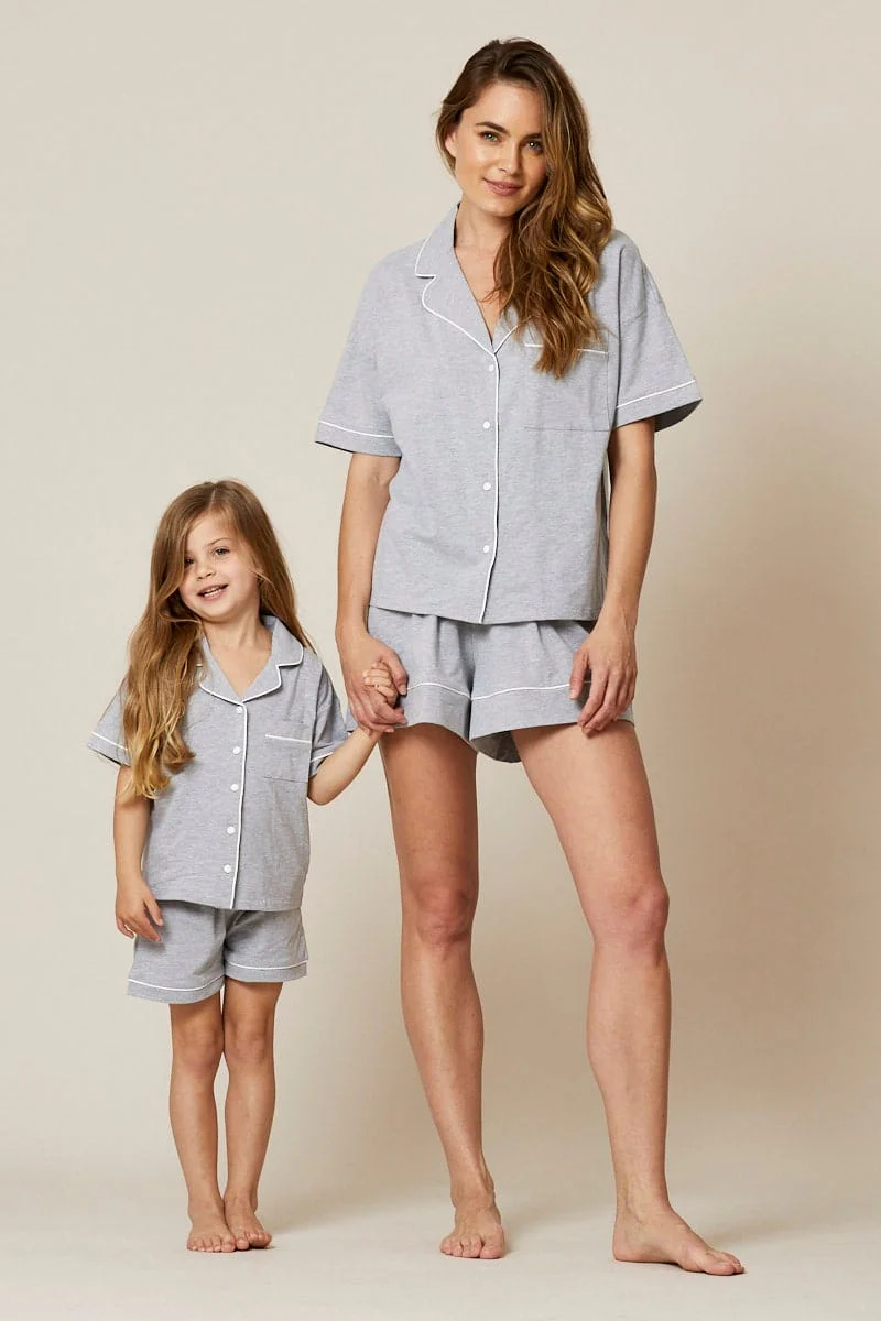 Grey Kids Jersey Pajamas Set Short Sleeve - Image 2