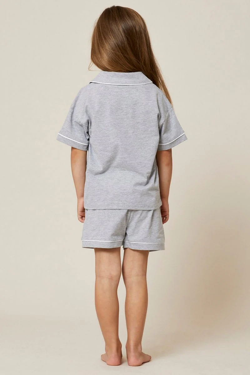 Grey Kids Jersey Pajamas Set Short Sleeve - Image 4