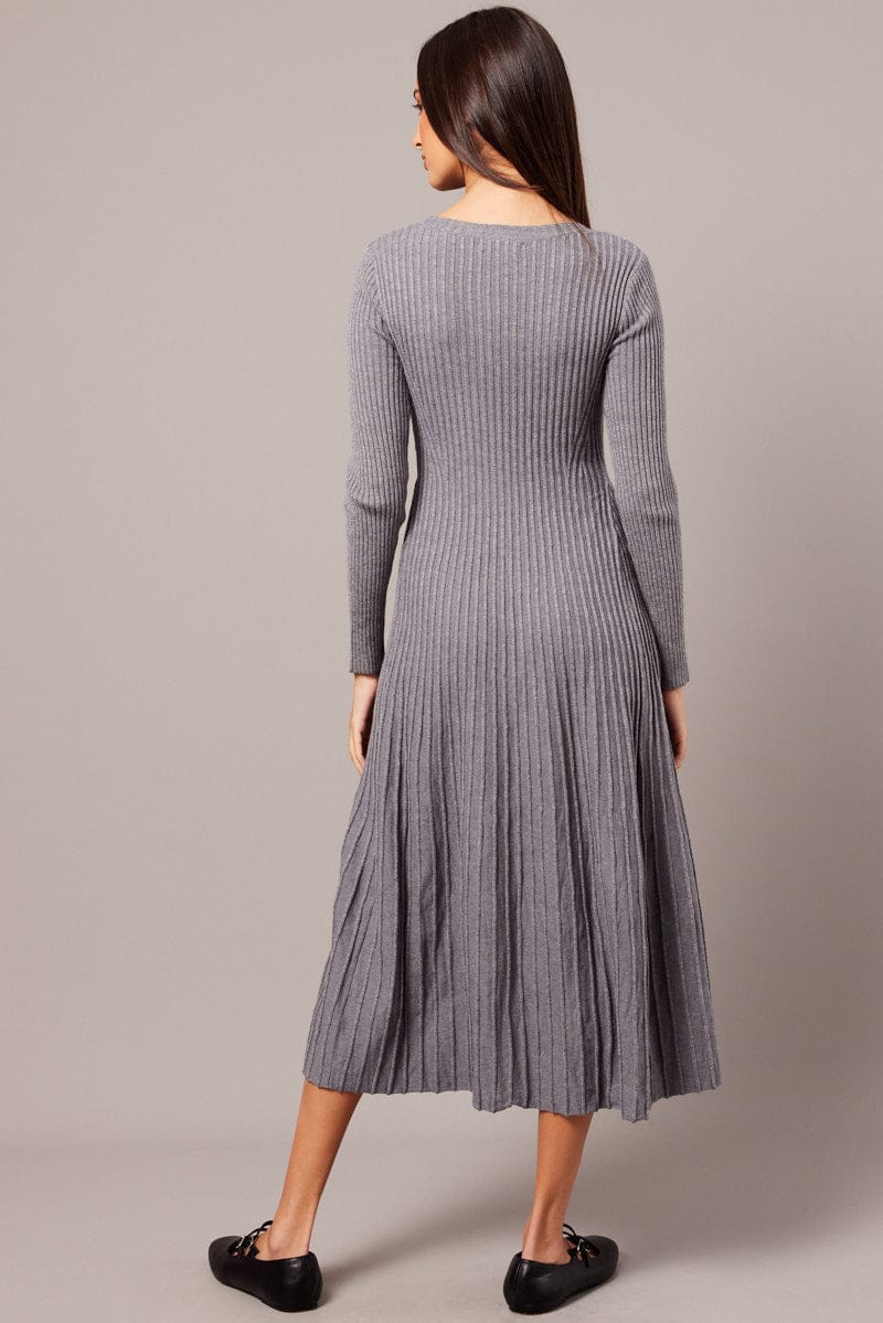 Grey Knit Dress Long Sleeve - Image 5