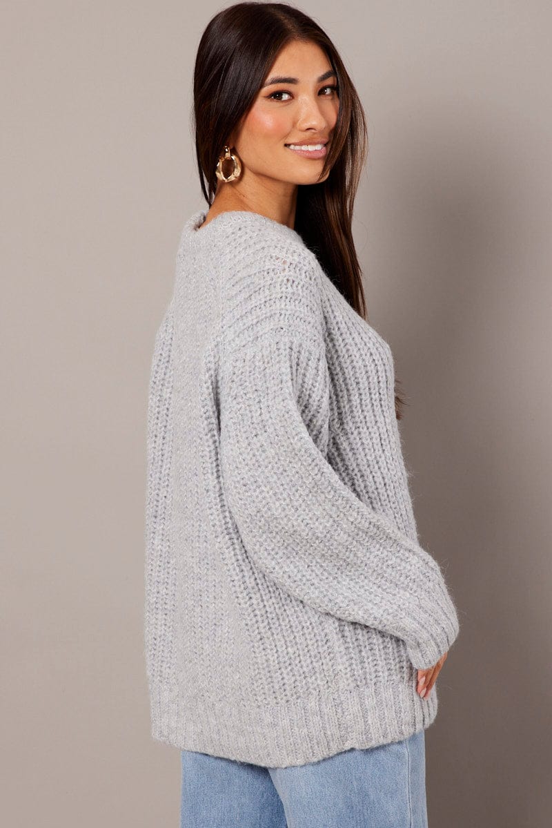 Grey Knit Top Long Sleeve Chunky - Image 5