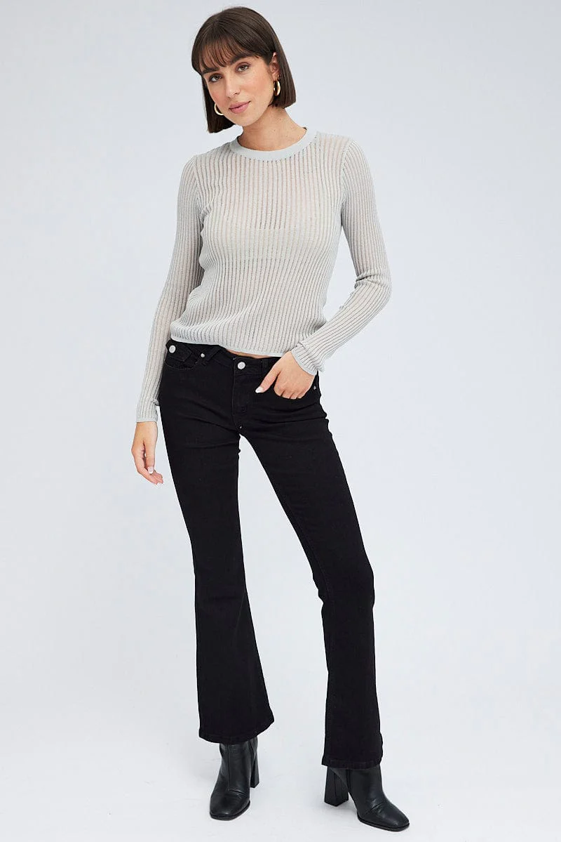 Grey Knit Top Long Sleeve Crew Neck - Image 2