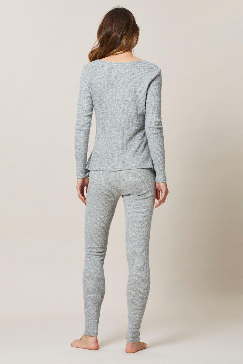 Grey Maternity Long Sleeve Brushed Rib Nightwear Set - Image 4