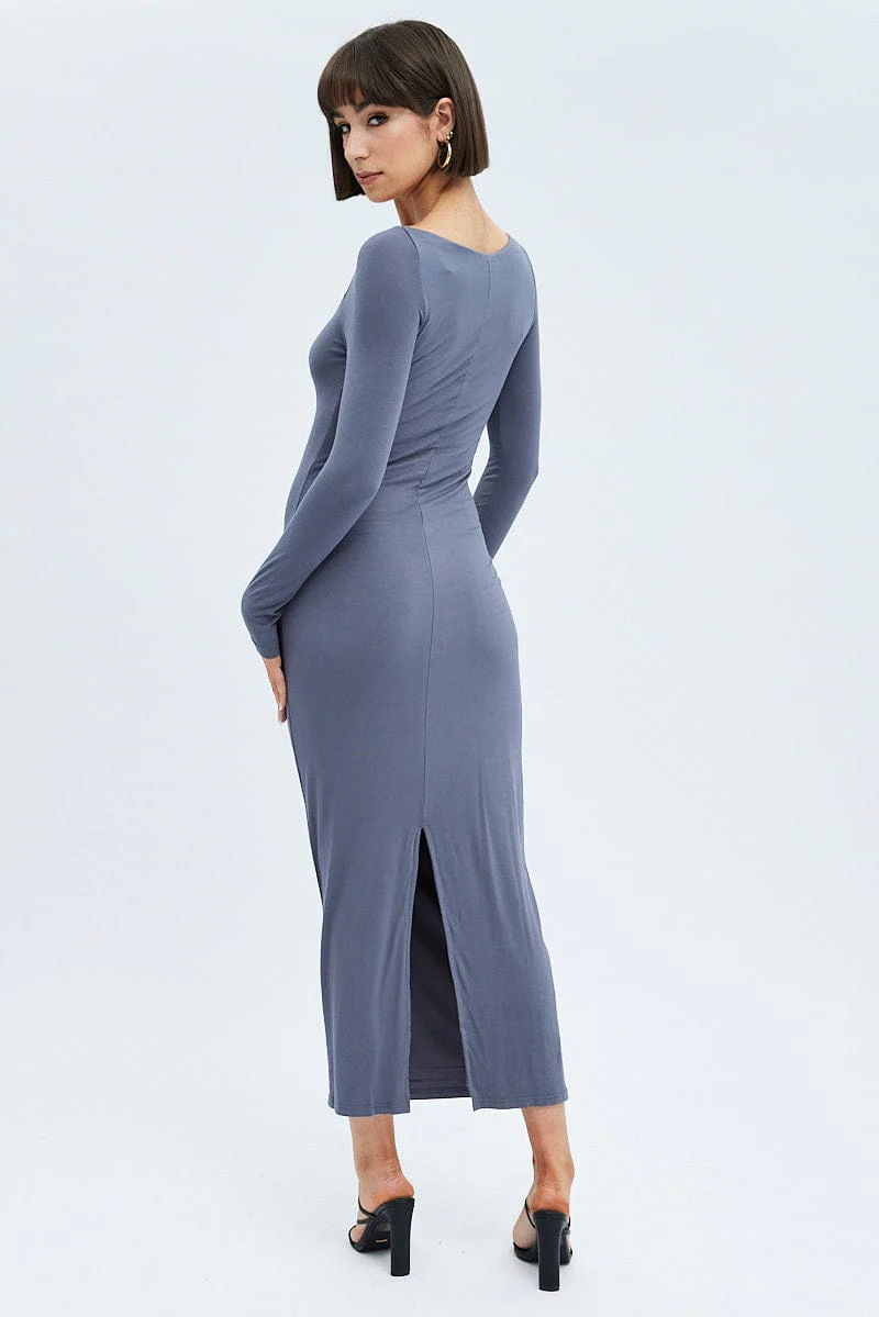 Grey Maxi Dress Long Sleeve Bodycon - Image 5