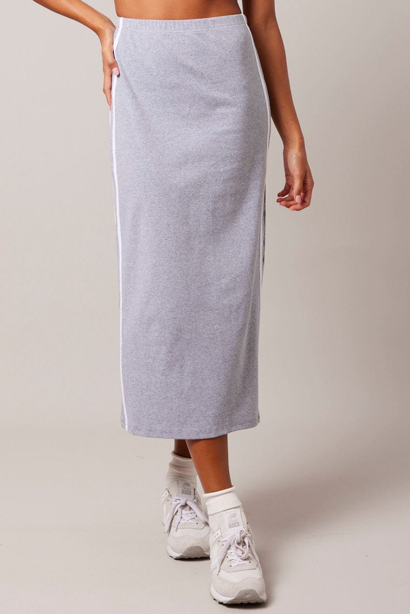 Grey Midi Skirt Side Stripe - Image 3