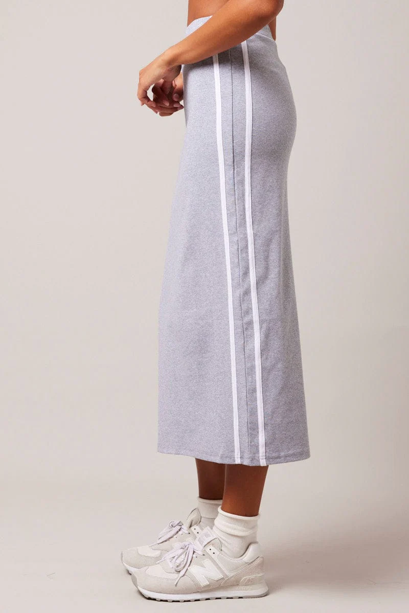 Grey Midi Skirt Side Stripe - Image 4