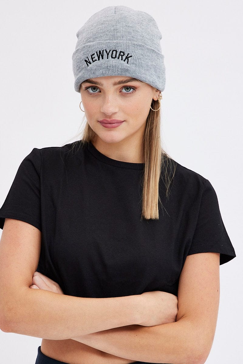 Grey New York Beanie - Image 2