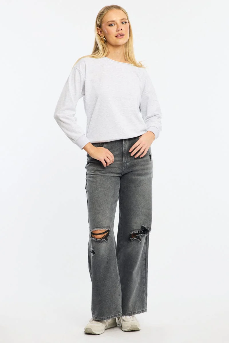 Grey Off Shoulder Sweater Long Sleeve - Image 2