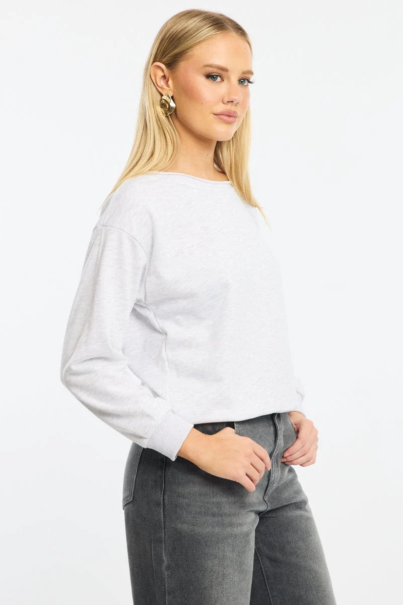 Grey Off Shoulder Sweater Long Sleeve - Image 3