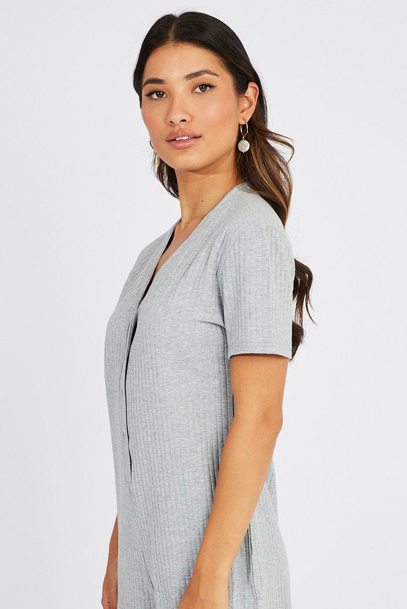 Grey Pontielle Romper Button Through Nightwear Onesie - Image 5