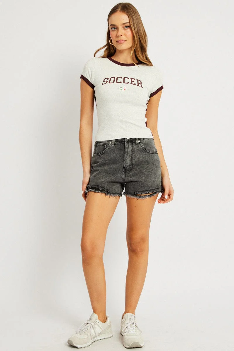 Grey Relaxed Denim Short Mid Rise - Image 2