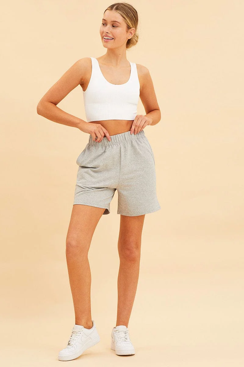 Grey Relaxed Short Pull On Cotton Terry Stretch - Image 2