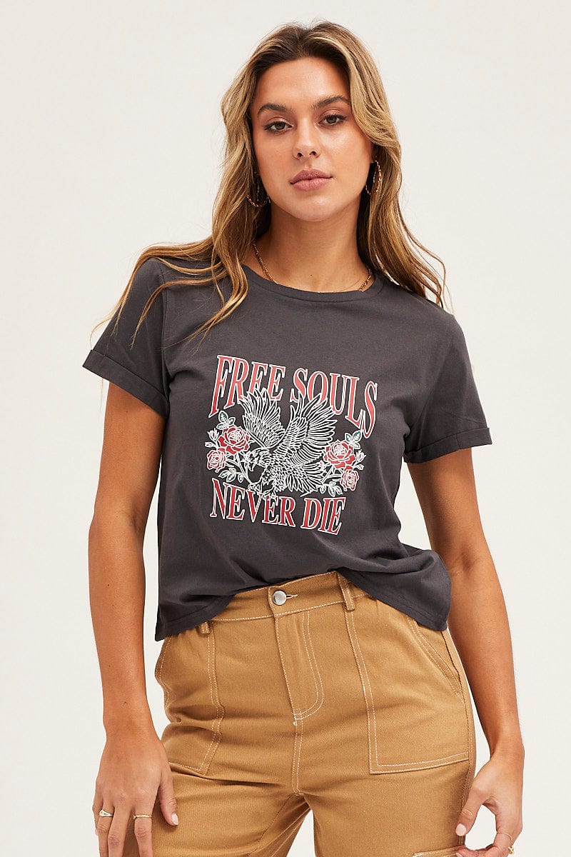 Grey Short Sleeve Graphic Tee - Image 3