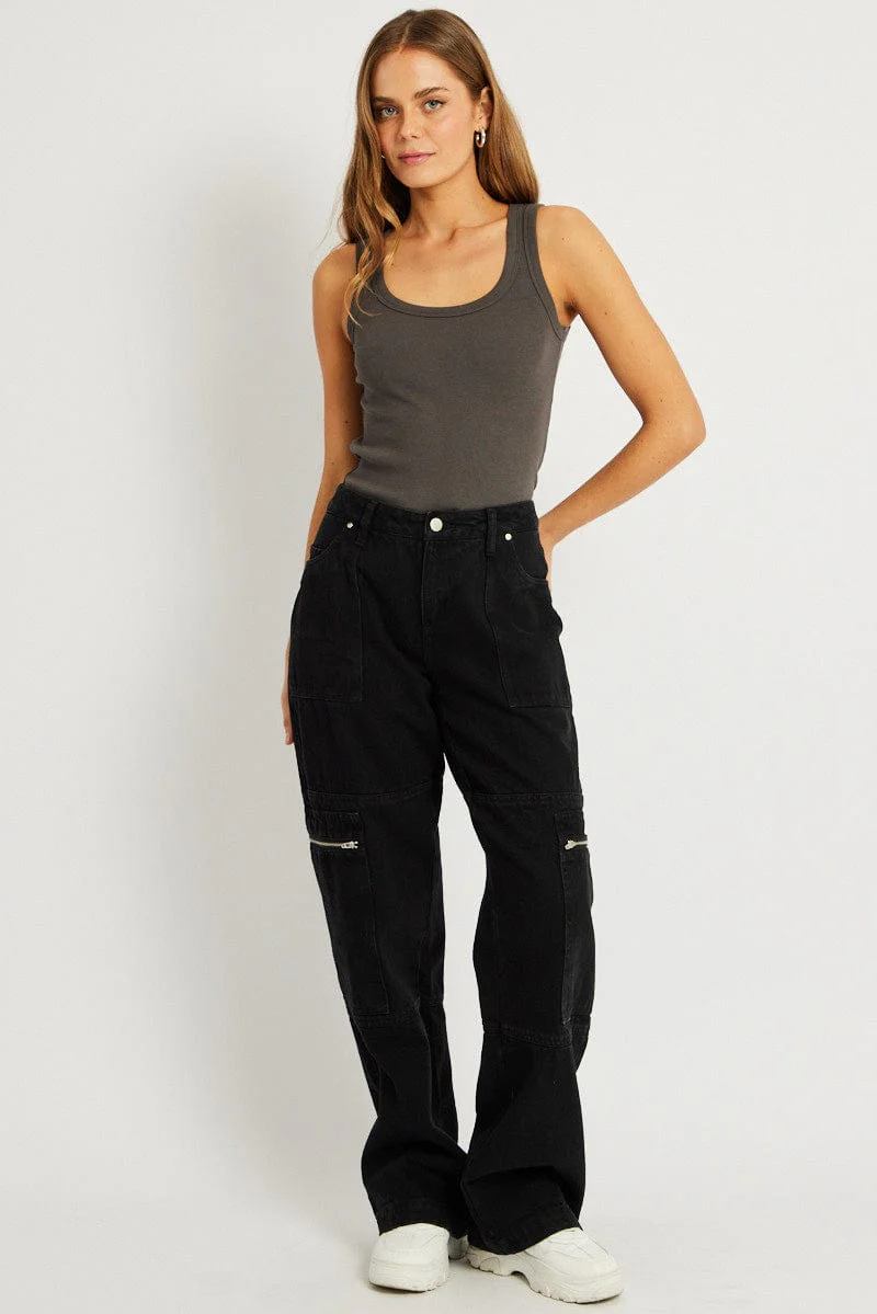 Grey Singlet Top Contrast Stitch - Image 2