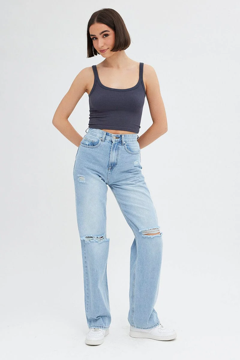 Grey Singlet Top Round Neck - Image 2