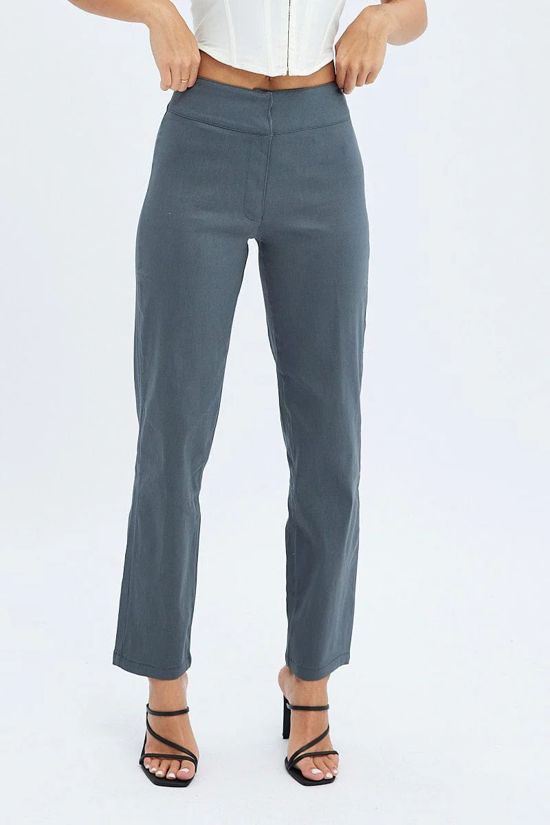 Grey Straight Fit Pants Mid Rise - Image 2