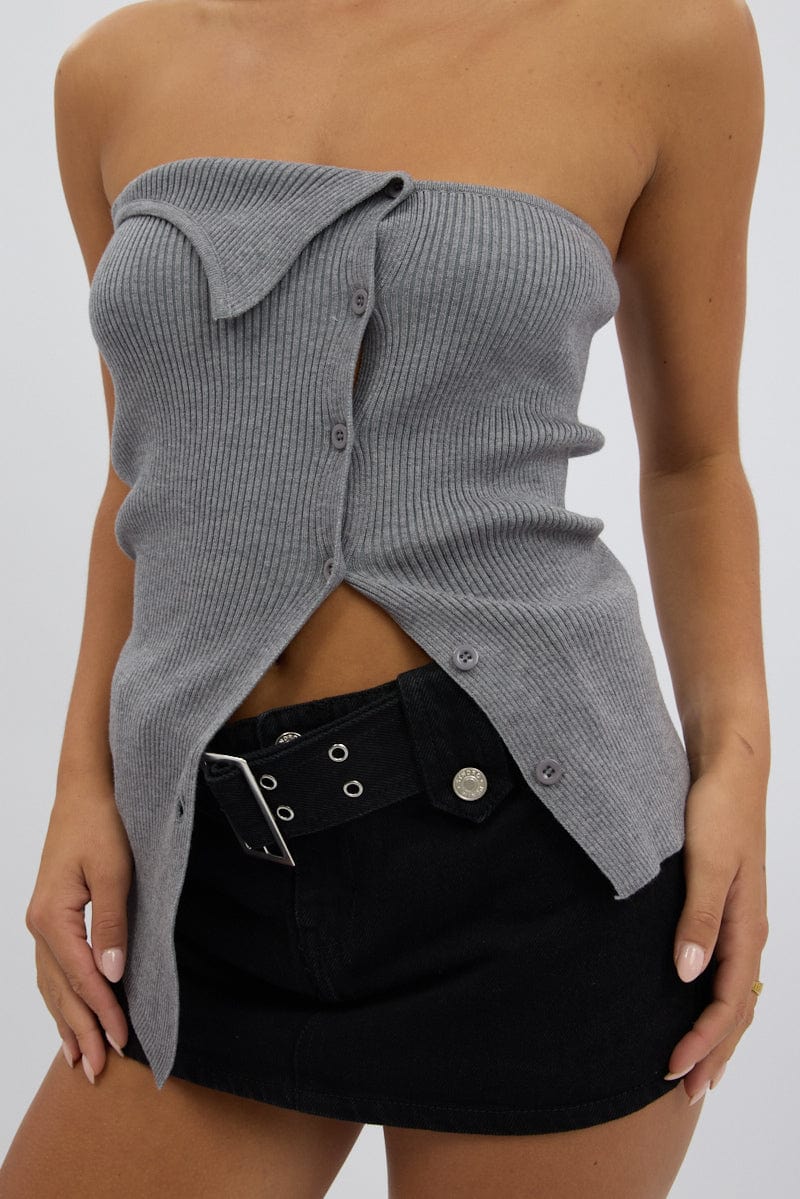 Grey Strapless Knit Top Open Front - Image 6